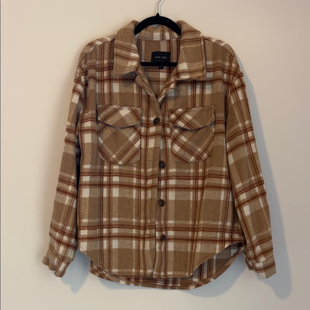 Love Tree Tan & Cream Plaid Utility Shacket